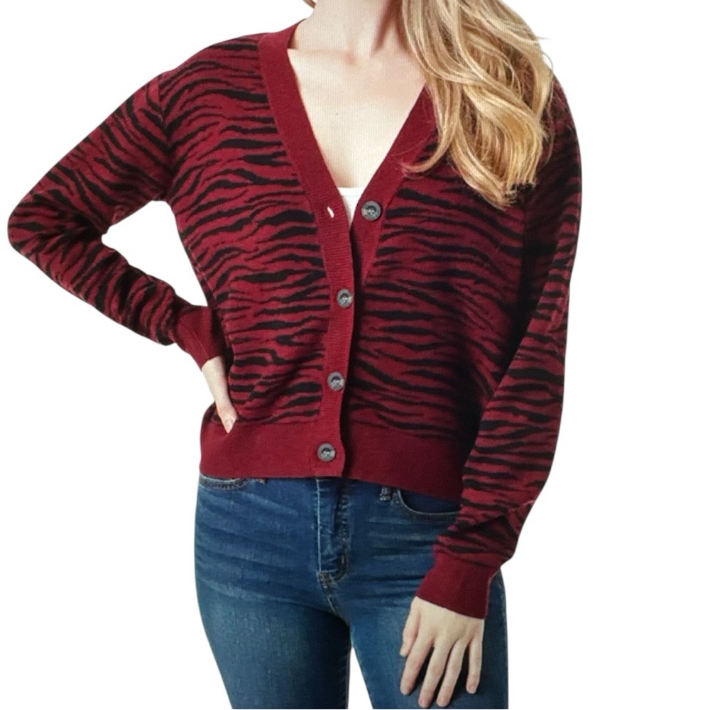 Jessica Simpson Red and Black Animal Print Cardigan NWT